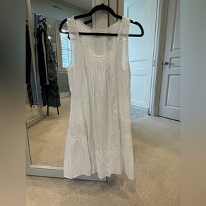 Burning Torch, embroidered shift tunic dress, white, sz XS